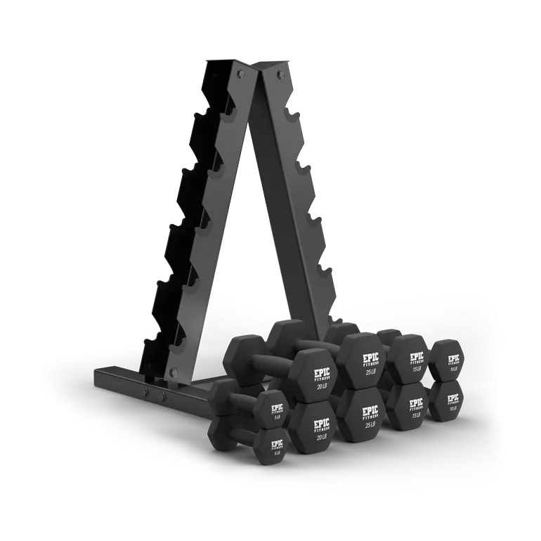 150-Pound Neoprene Dumbbell Set with A-Frame Rack