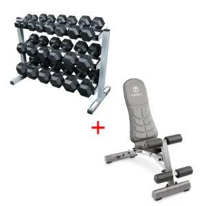 5-50lb Dumbbell Set with Flat/Incline/Decline Bench and Rack