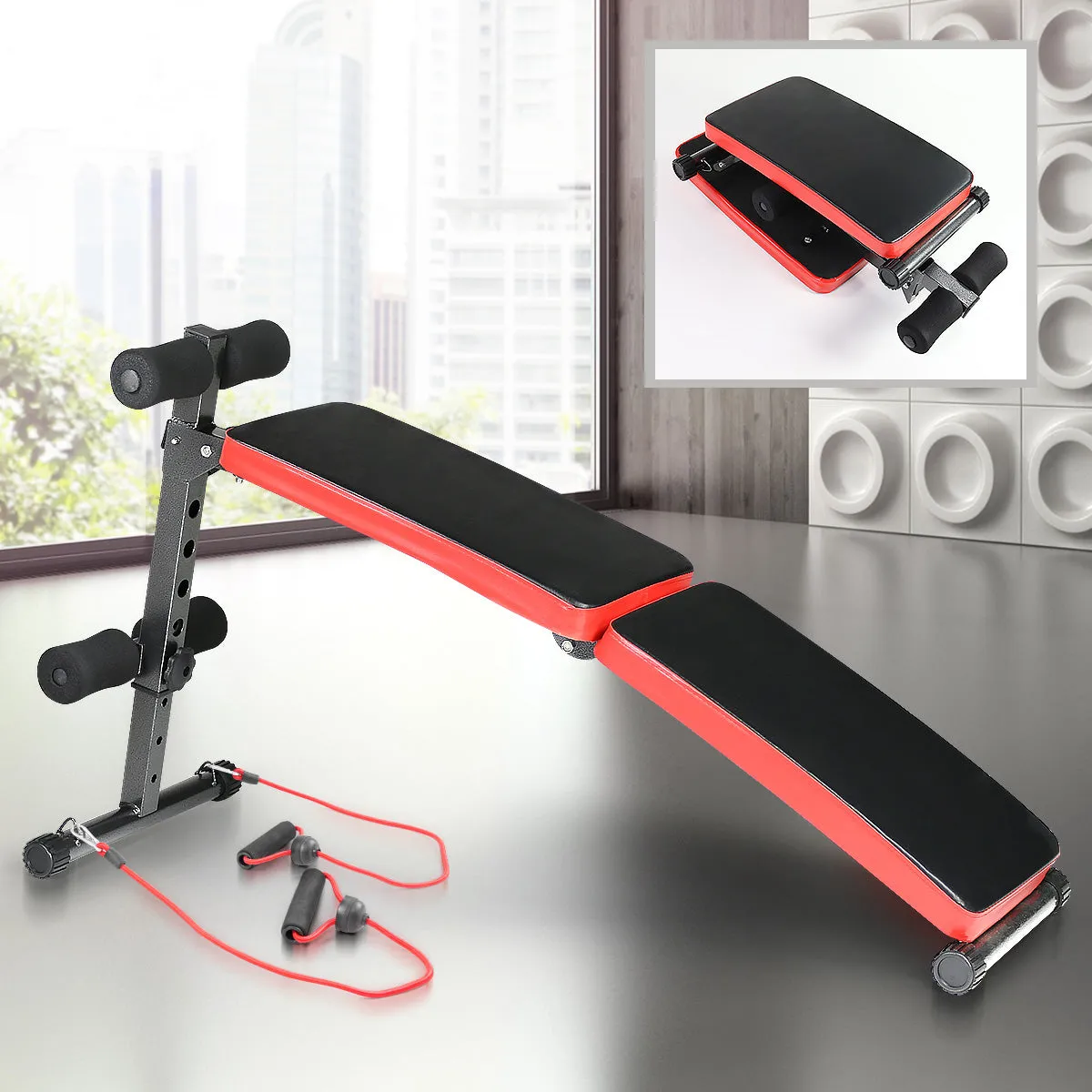 Adjustable Incline Sit-Up Bench with Resistance Bands - PowerTrain