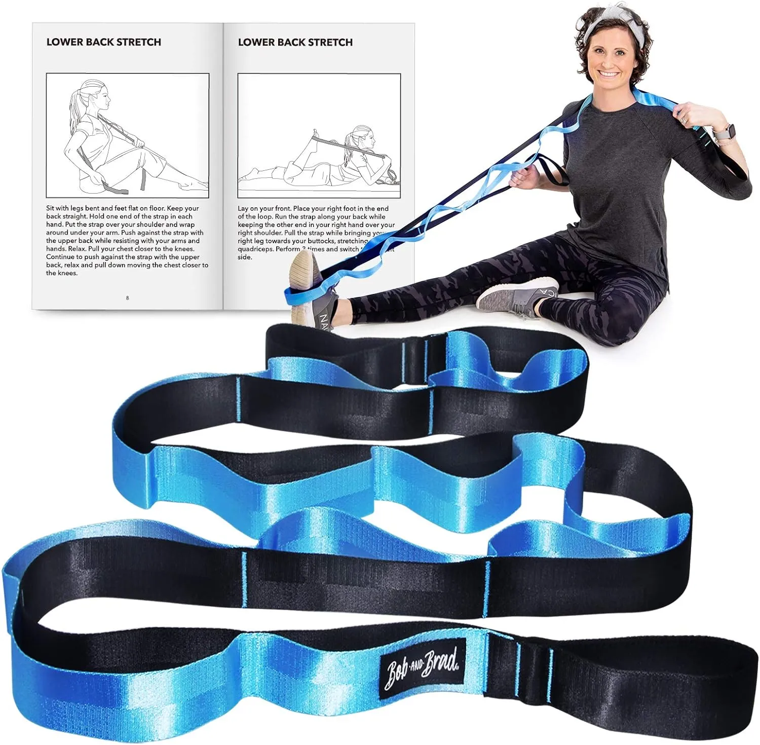 BOB AND BRAD Stretch Strap, 12 Loop Yoga Strap Stretch Restore Multi-Grip Fitness Pilates Stretching Belt - Bulue (Brand New)