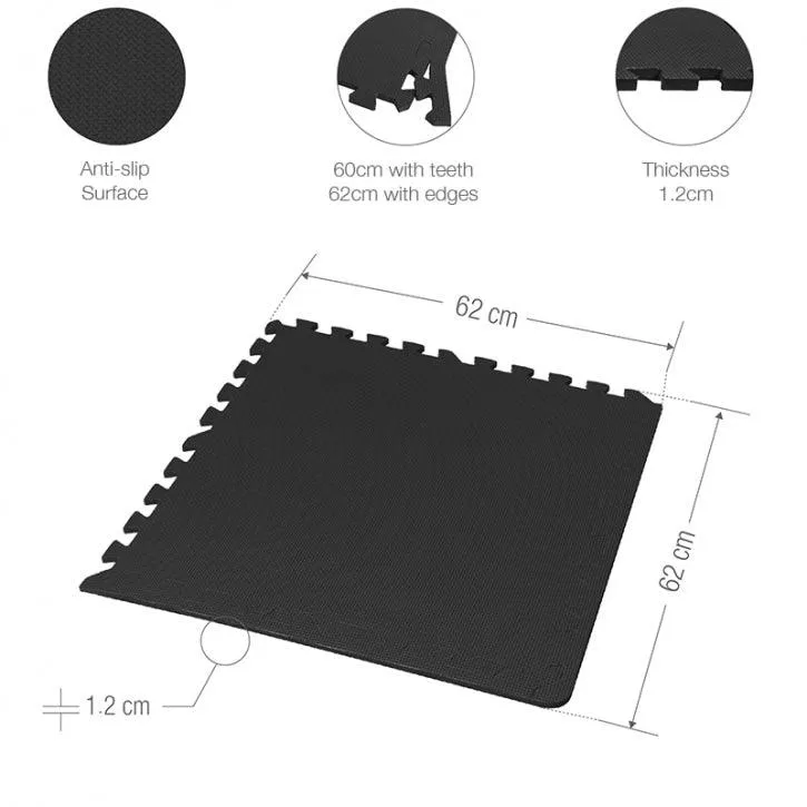 Floor Mat Set - 6 Mats 12 Edges - Black