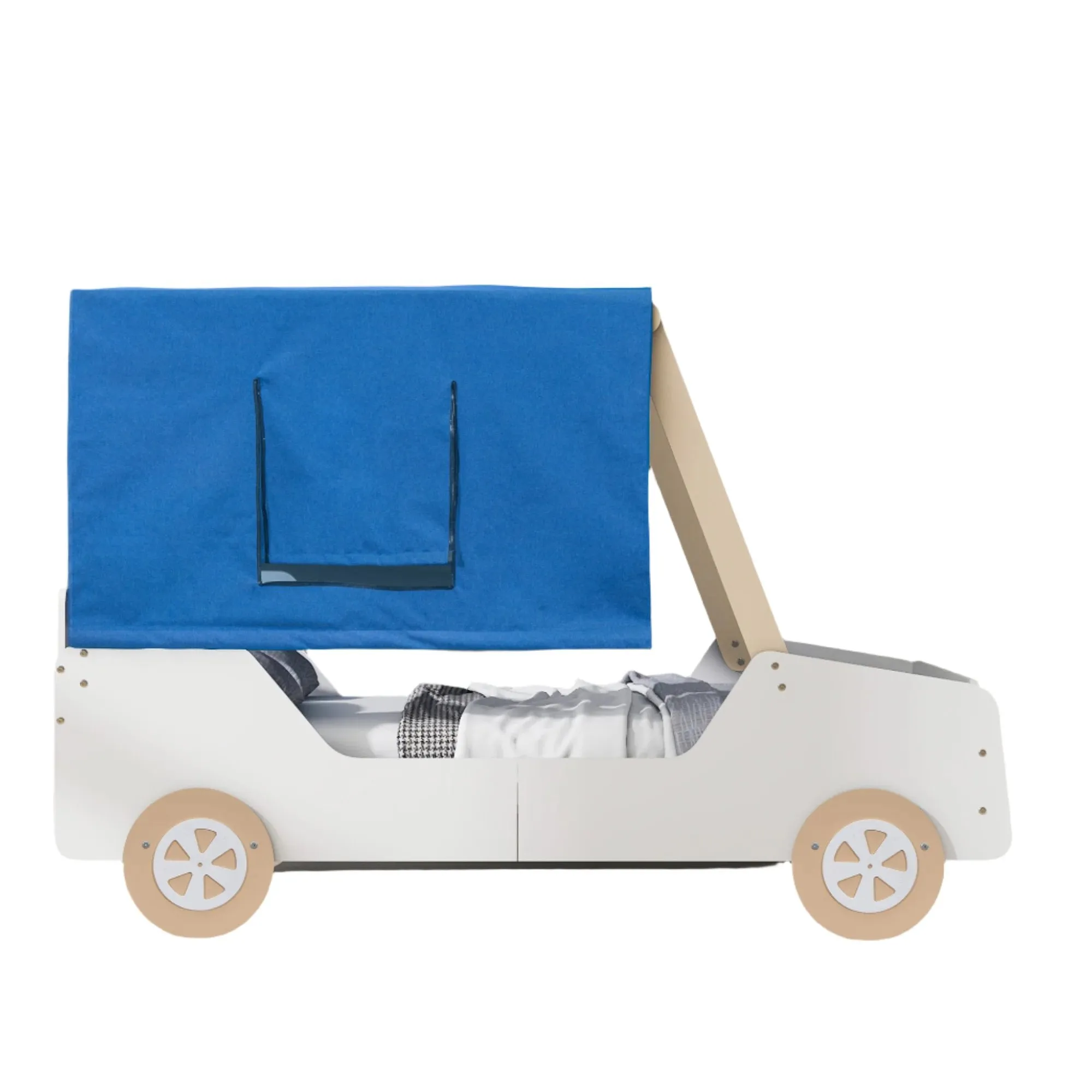 Full Size Car Shaped Bed with Tents,White Natural