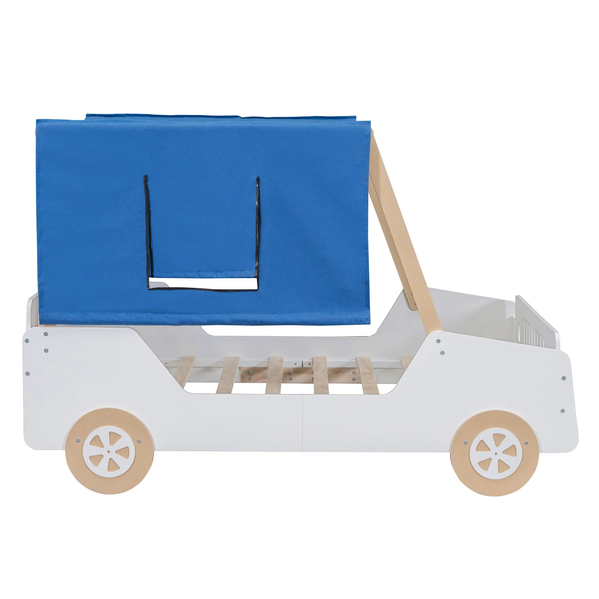 Full Size Car Shaped Bed with Tents,White Natural