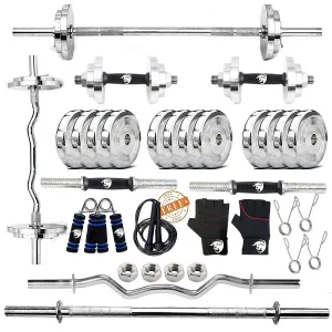 Steel Home Gym Set 70 kg with 3Ft Curl | 5Ft Straight Rod (23mm) | Pair Star nut Dumbbell Rods | Gym Equipment for Workout Fitness Exercise Kit