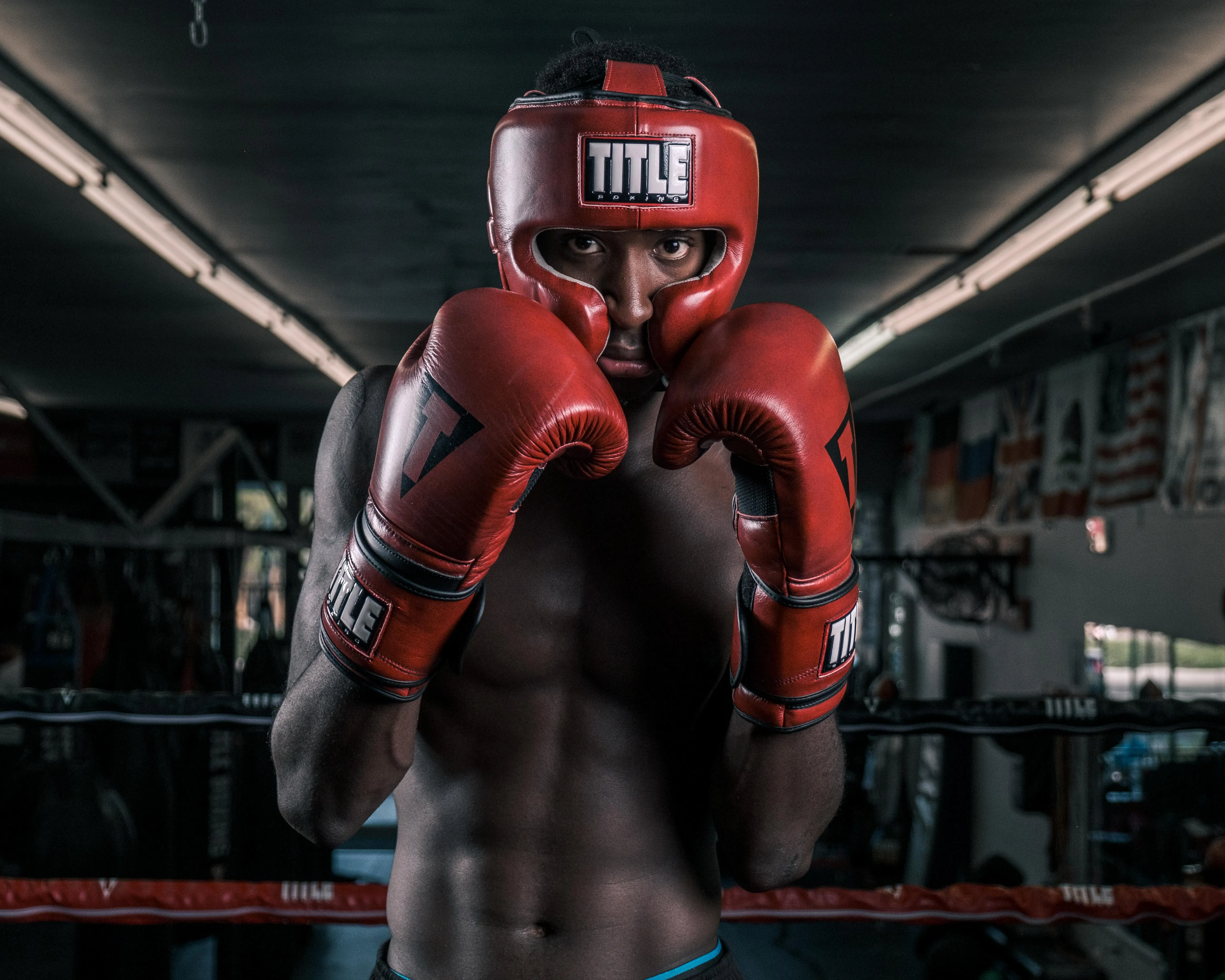 TITLE Boxing Blood Red Headgear and Sparring Gloves Bundle